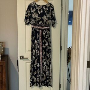 Lilly Pulitzer Navy and White Leaf Print Maxi Dress